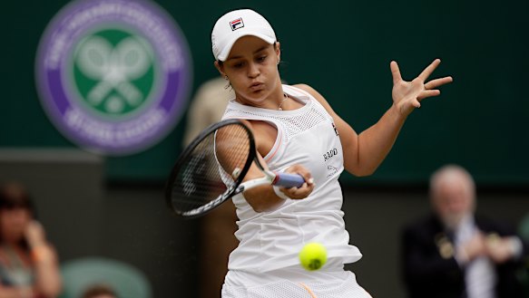 Ashleigh Barty in action against Harriet Dart at Wimbledon on Saturday.