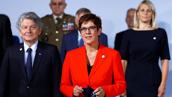 German Defence Minister Annegret Kramp-Karrenbauer [c] with the European Union's defence ministers in August. 