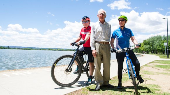 Cyclists from Pedal Power Mark Boast, Richard Bush and Michelle Weston are concerned about overcrowding on lakeside paths.
