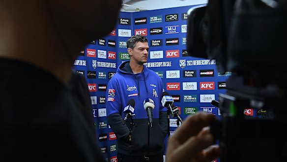 Bulldogs coach Cameron Ciraldo addresses the media on Wednesday.