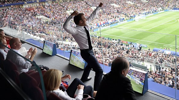 French President Emmanuel Macron reacts during the final match.