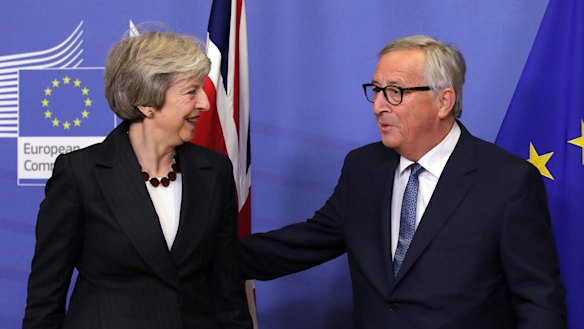European Commission president Jean-Claude Juncker with British Prime Minister Theresa May in Brussels on Wednesday.