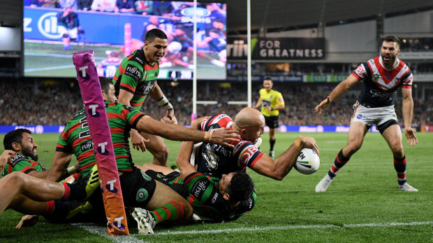Try time: Ferguson's crucial play in last weekend's preliminary final.