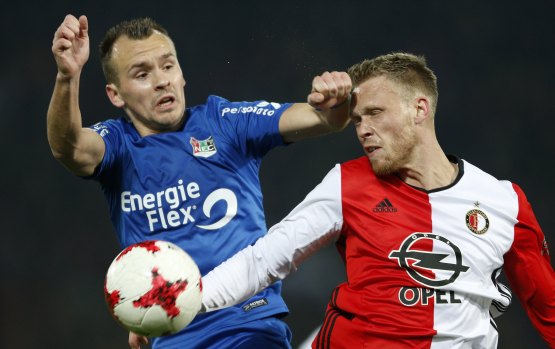 New Bull: Andre Fomitschow (left) playing for NEC Nijmegen. 
