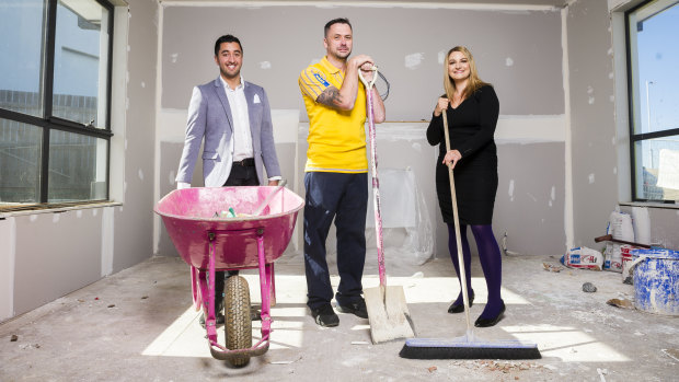 Former big brother contestant Jason Roses, store manager of Ikea Canberra Sean Howell, and  raize the roof co-founder Danielle Dal Cortivo.