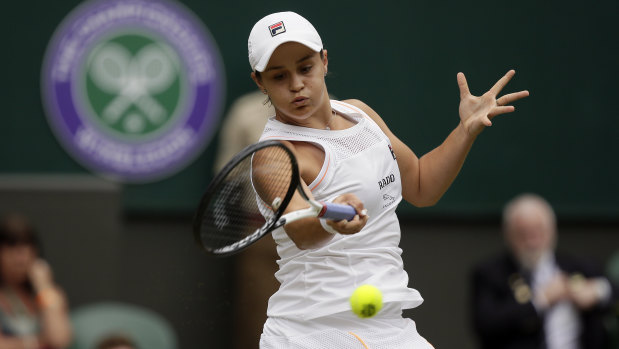 Ashleigh Barty in action against Harriet Dart at Wimbledon on Saturday.