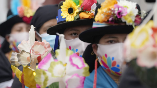 Indigenous women celebrate the recognition of the Pawkar Raymi (Flowering Festival) by the government, in Peguche, Ecuador, last year.