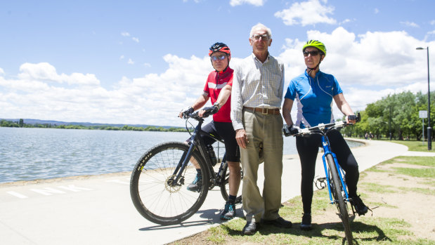 Cyclists from Pedal Power Mark Boast, Richard Bush and Michelle Weston are concerned about overcrowding on lakeside paths.