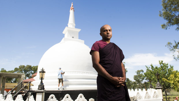 Designer of Canberra's first Stupa, Gavaragiriye Indasumana, at the Buddhist Centre in Kambah.
