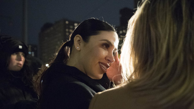 El Chapo's wife, Emma Coronel, 29, left, leaves Brooklyn Federal Court earlier this month.