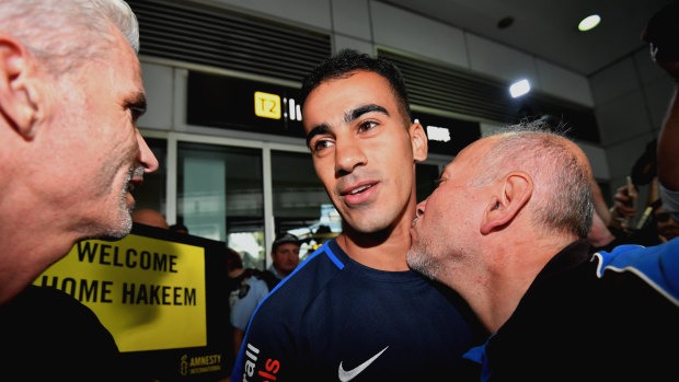 Refugee footballer Hakeem al-Araibi arrives back in Melbourne.