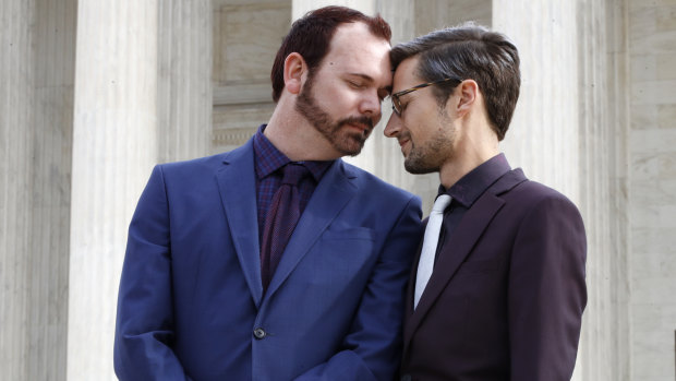 Charlie Craig, left, and David Mullins outside court in December.