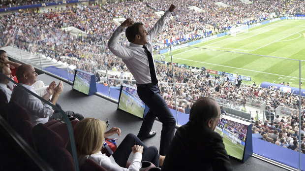 French President Emmanuel Macron reacts during the final match.