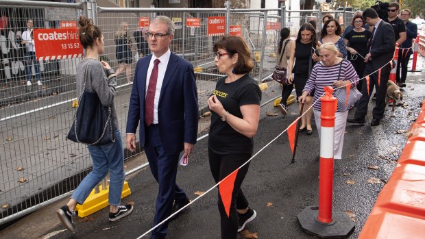 Labor leader Michael Daley touring Crown Street in Surry Hills on Thursday.