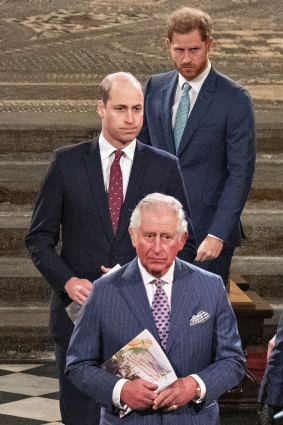 Prince William, Prince Harry, and King Charles in 2020.