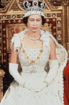 Queen Elizabeth II at the state opening of British Parliament in 1967.