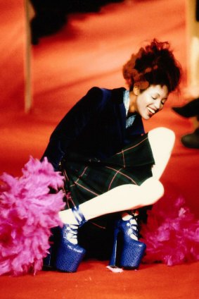 Naomi Campbell falling on the Vivienne Westwood runway in 1993. The photo appeared in The Vivienne Westwood: 34 Years in Fashion exhibition held at the National Gallery of Australia in 2005.