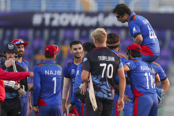 Afghanistan teammates honour former skipper Asghar Afghan, who has retired from international cricket.