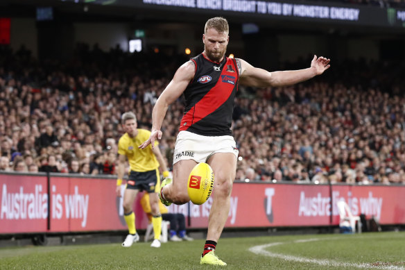 Jake Stringer kicks for goal in the 2022 season.