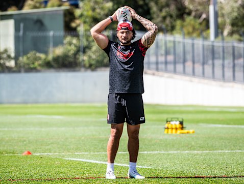 Eli Katoa at Tonga training on Tuesday.