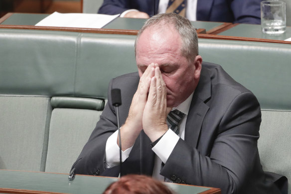 Barnaby Joyce in Parliament, hours after he lost the leadership challenge on February 4. 