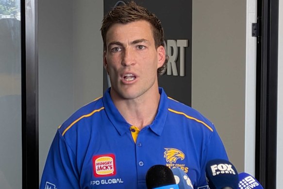 New West Coast Eagles midfielder Jack Viney speaks to the media on Friday.