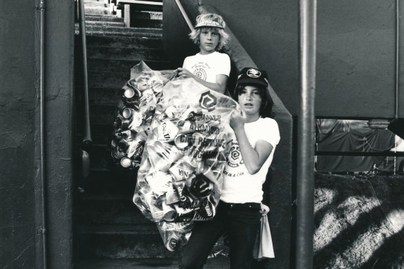 Two boys collecting cans during the Australian Open tennis tournament in 1978.