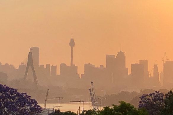 Smoke over Sydney early on Saturday morning.