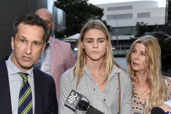 Shayna Jack and her lawyer front the media in the thick of her doping saga in 2019.