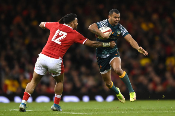 Kurtley Beale playing against Wales during his last cap in 2021 in Cardiff.