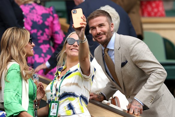 Tennis fan David Beckham in the Royal Box at Wimbledon in 2024.
