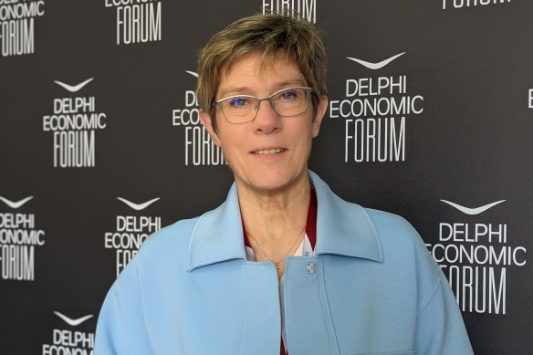 Former German defence minister Annegret Kramp-Karrenbauer at the Delphi Economic Forum, Greece.