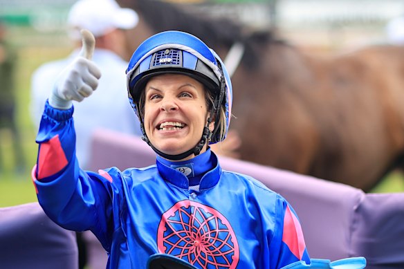 Jenny Duggan celebrates after winning the Beauford at Newcastle a couple of years ago.