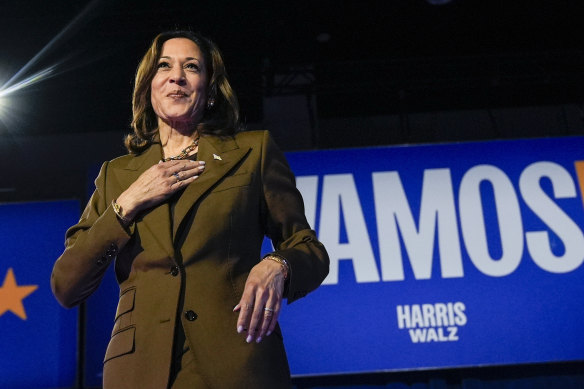 Democratic presidential nominee Vice President Kamala Harris arrives to speak at a rally in Las Vegas on September 29.