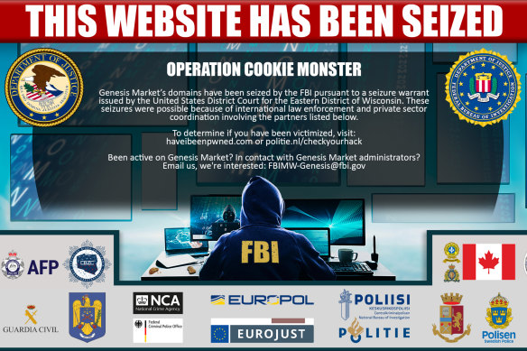 This is how the Genesis Market website looked after police working with Operation Cookie Monster shut it down.