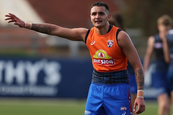 Jamarra Ugle-Hagan at Bulldogs training on Wednesday.