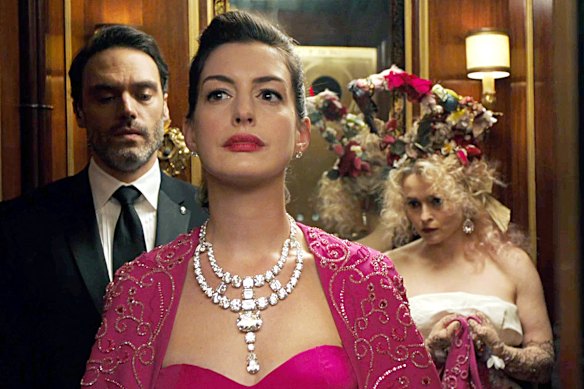 Migs Govea, Anne Hathaway and Helena Bonham Carter in a scene from Ocean’s Eight.