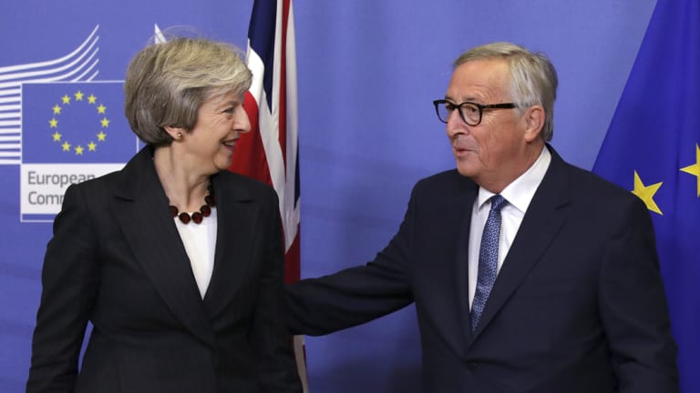 European Commission president Jean-Claude Juncker with British Prime Minister Theresa May in Brussels on Wednesday.
