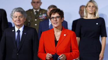 German Defence Minister Annegret Kramp-Karrenbauer [c] with the European Union's defence ministers in August. 