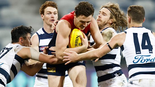Star Demons defender Jake Lever taking on the Cats in round 23.