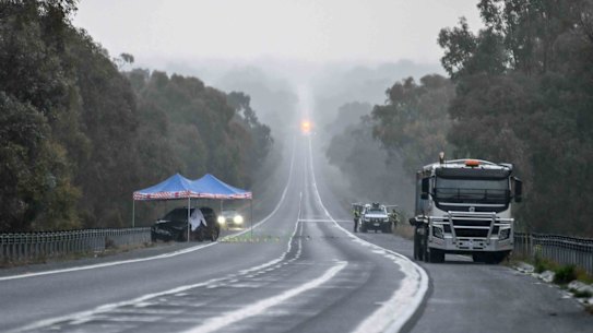 The scene of the fatal crash on the Hume Highway near Locksley.