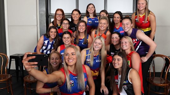 The first-round draft picks take a selfie after being selected by their new AFLW clubs last week.