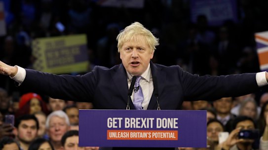 Prime Minister Boris Johnson in full flight at the east London stadium.