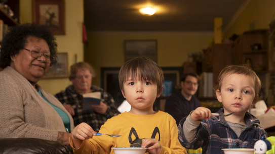 Three generations of the Hicks family live together in a three-bedroom home in Beecroft.