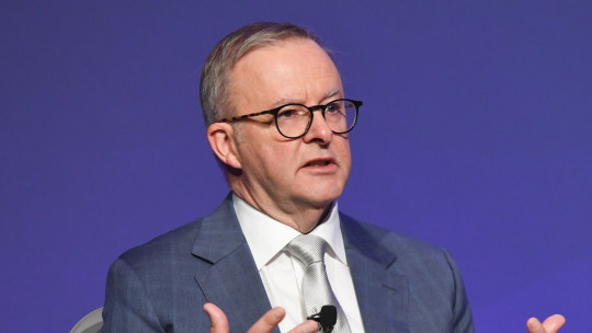 Anthony Albanese at The Australian Financial Review Business Summit this week.