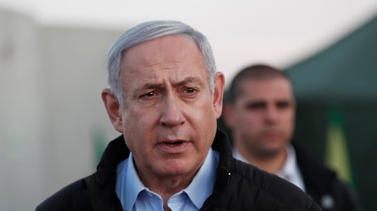 Israeli Prime Minister Benjamin Netanyahu visits an Israeli army base in the Golan Heights on Sunday.