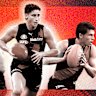 Former Essendon top-10 draft picks: Nik Cox, Elijah Tsatas and Archie Perkins.