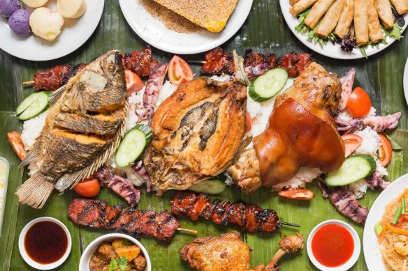 A huge spread of Filipino food at Pinoy Diner.