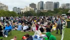 Lines outside the national library and on top of the domain as people wait to enter the Macquarie chair area in Sydney. 