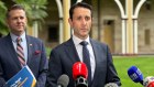 Premier-elect David Crisafulli addressing the media on Sunday morning, alongside his deputy Jarrod Bleijie.